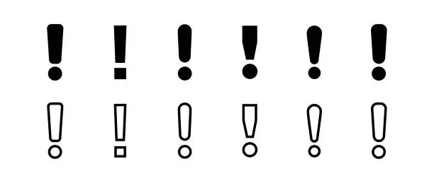 Vector illustration of Exclamation mark icon. Attention symbol. Black caution icons. Warning sign. Vector sign. 10 EPS.