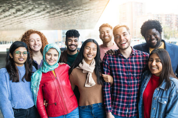 istock Young diverse people having fun outdoor laughing together - Diversity concept 1465541710
