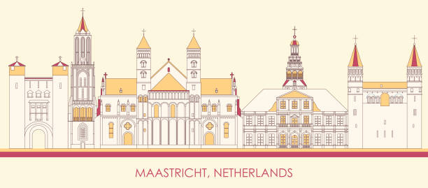stockillustraties, clipart, cartoons en iconen met cartoon skyline panorama of city of maastricht, netherlands - maastricht