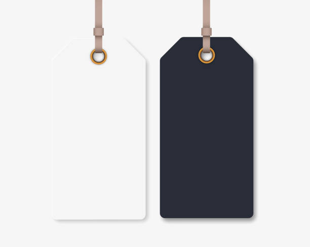 Blank whute and black tag for your design. isolated on light transparent background. Vector realistic illustration. Realistic tag mockup: blank whute and black tag for your design. isolated on light transparent background. Vector illustration EPS10. clothing hang tags stock illustrations