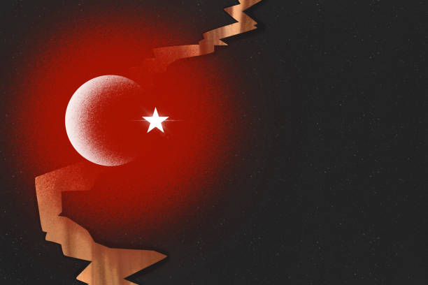 Turkey earthquake symbol Turkey flag on the cracked earth. National flag of Turkey. Earthquake or drought concept turkey earthquake stock illustrations