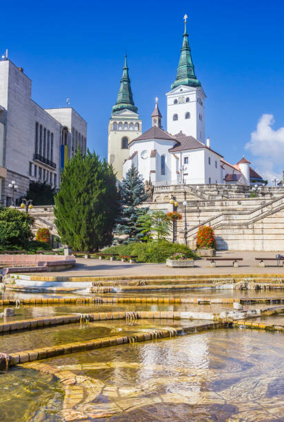 Fountain of the heart in front of the cathedral in Zilina stock photo