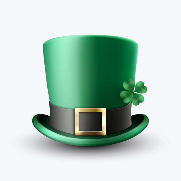 istock Vector Illustration with 3d Realistic Green Leprechaun Top Hat with Green Clover Shamrock. St. Patrick s Day Concept Design. Classic Retro Vintage Top Hat Isolated on White Background 1465546658