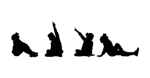 Enfant en ensemble de silhouettes en réalité virtuelle 4 - Illustration vectorielle