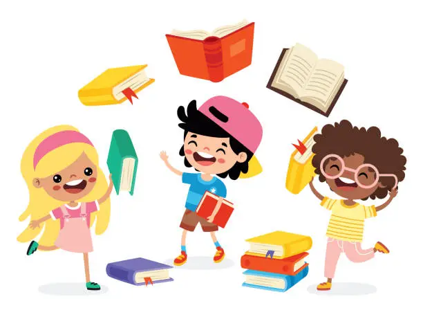 Vector illustration of Illustration Of Kids Reading Book