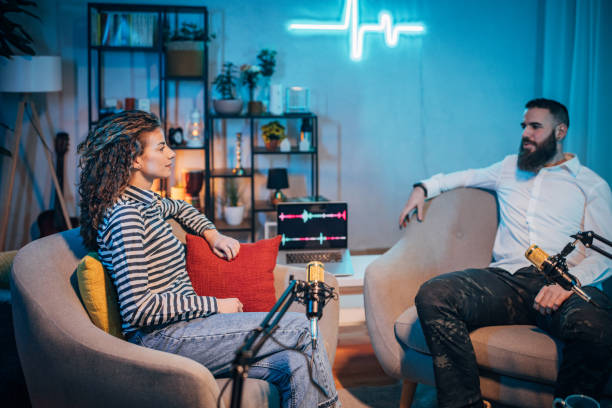 istock People in the podcast studio talking and recording 1465559379