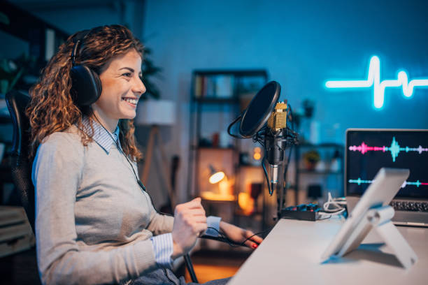 istock Young woman in the podcast studio 1465561897