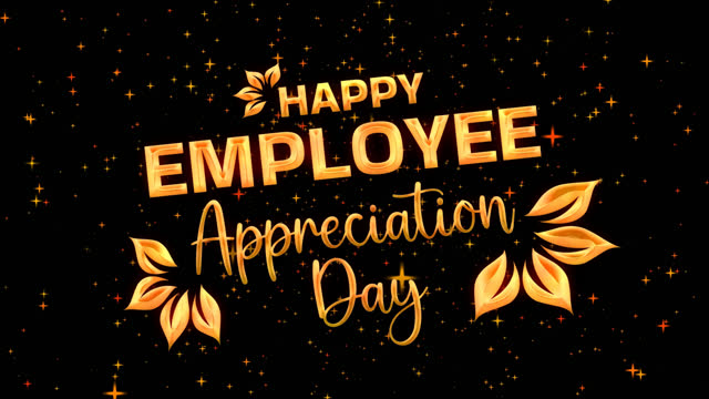 Happy employee appreciation day text animation in gold color. 4k video greeting card suitable for employee appreciation day celebration.