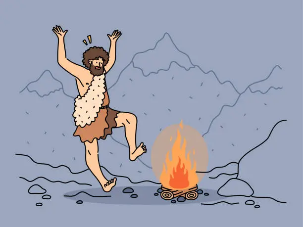 Vector illustration of Indigenous man dancing near fire