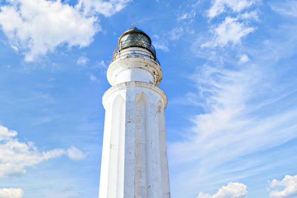 Beautiful view of road towards to Aruba California Lighthouse on blue sky background.