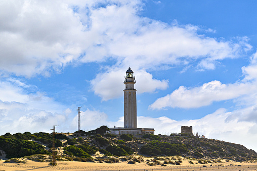Views of the Cabo Trafalgar Lighthouse located in Caños de Meca, Barbate, Cádiz
