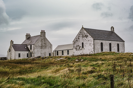Abandoned buildings at Daliburgh in South Uist, Outer Hebrides, Scotland.