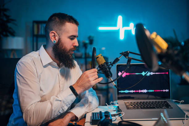istock Young man in the podcast studio 1465565840