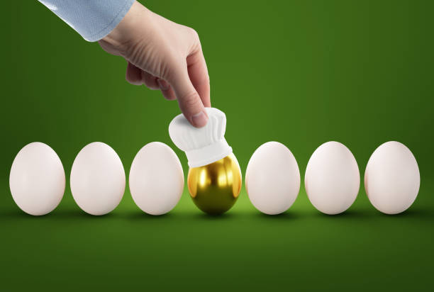 istock The hand puts a cook hat on the egg. 1465566875