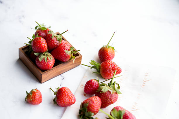 fresh ripe strawberries stock photo