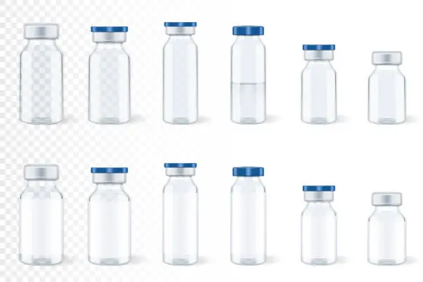 Vector illustration of Set of medical transparent bottles, isolated.