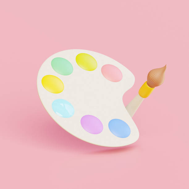 istock School supplies icon. School brush and palette. 3D render 1465575099