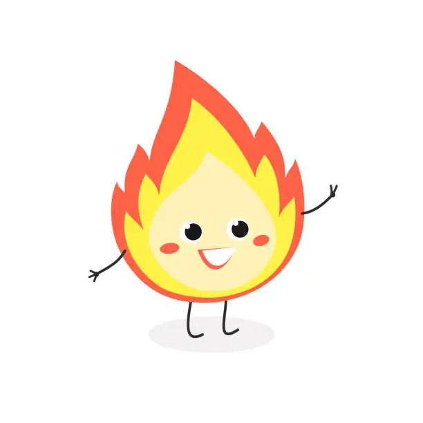 Vector illustration of Cheerful cartoon fire flame making peace gesture