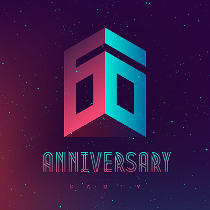 The sixtieth anniversary party. Electronic music fest. Space poster. Background with Abstract gradients. Club party invitation flyer with number 60.