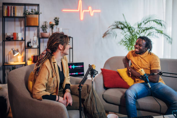 istock People in the podcast studio talking and recording 1465581567