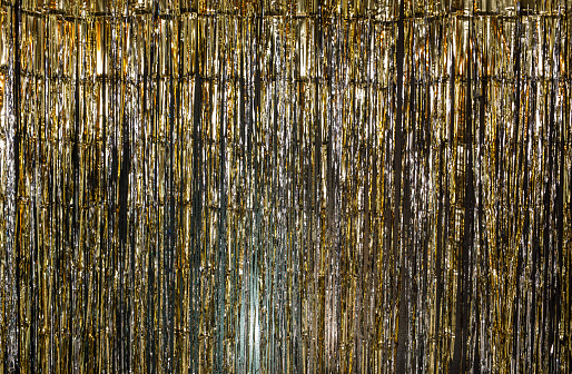 Sparkly tinsel curtain backdrop for New Year's eve party celebration