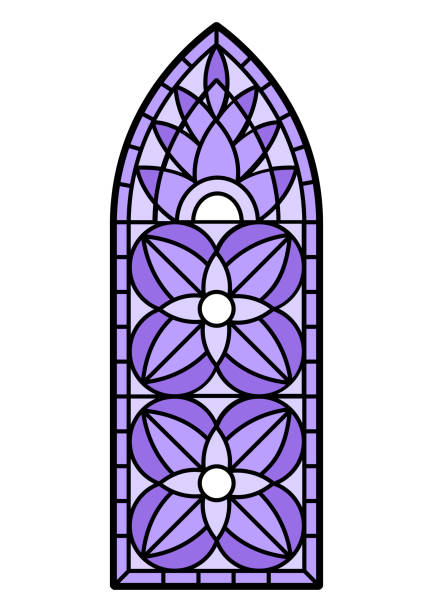 컬러 조각이 있는 스테인드 글라스 창. 장식 모자이크 패턴입니다. - stained glass church window glass stock illustrations
