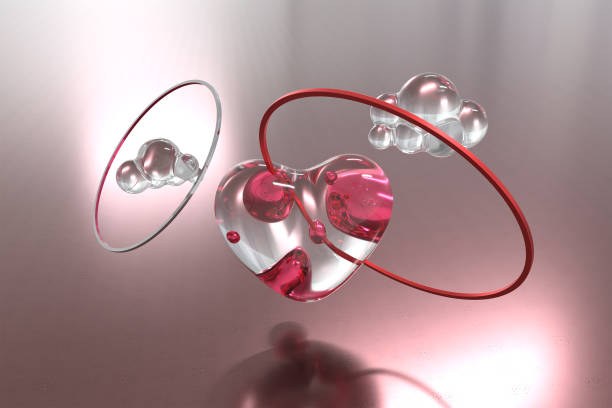 heart 3d render modern transparency glass abstract valentine day - february three dimensional shape heart shape greeting imagens e fotografias de stock