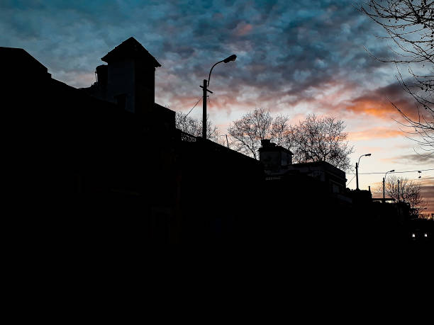 istock Sunset urban silhouette scene 1465586380