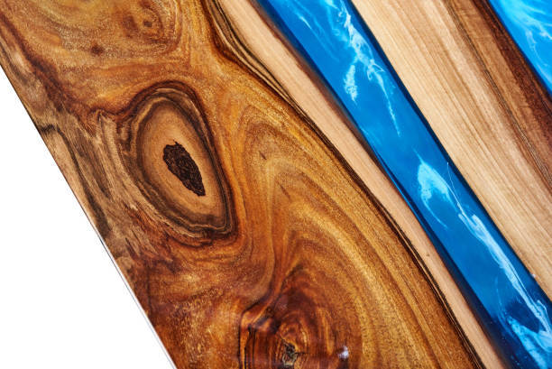 istock Texture of a wooden table with epoxy resin isolated on white 1465587589