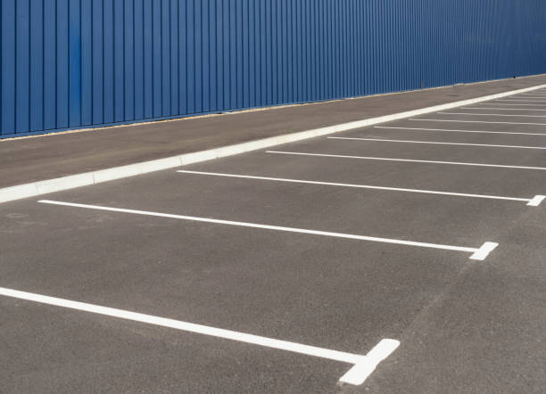 Row of new parking spaces stock photo