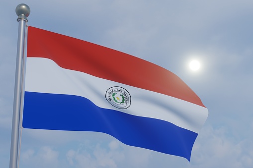 3D Render National Flag in the Wind  -Paraguay