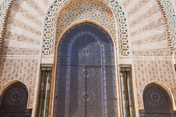 istock Low angle view of Hassan II mosque's big gate 1465599996