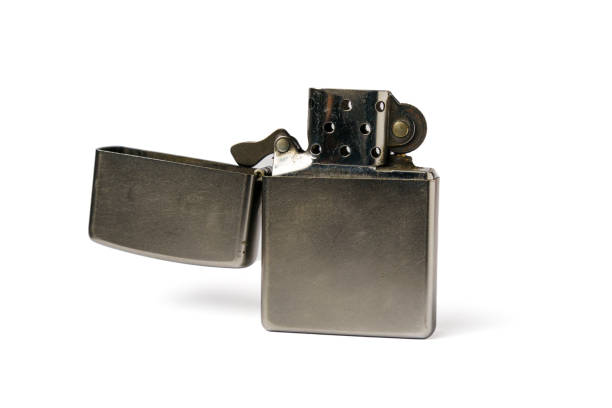 istock Metal gasoline lighter with an open lid on a white background, side view 1465600184