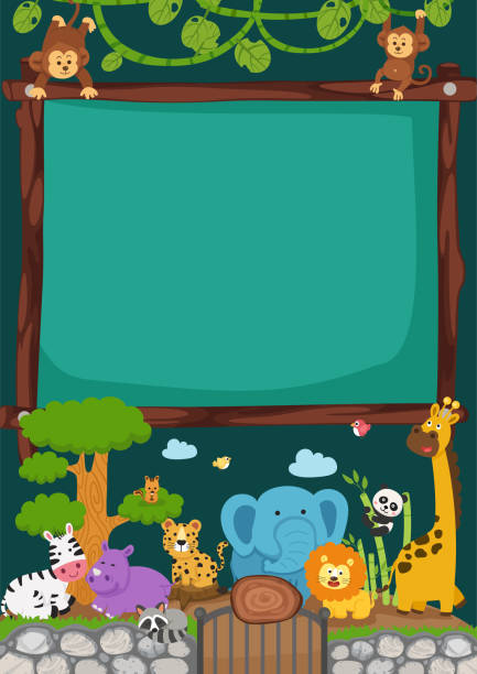 пустой шаблон баннера с иллюстрацией зоопарка - construction frame blackboard frame letter stock illustrations