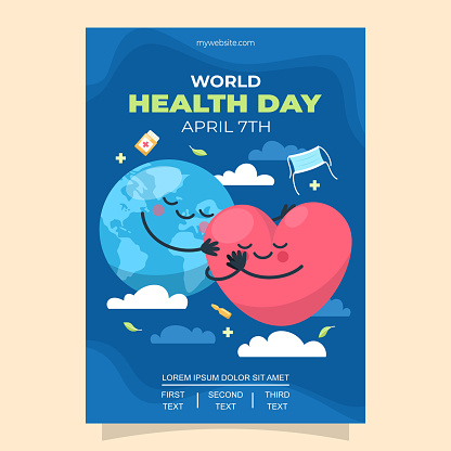 World health day poster with planet caring heart