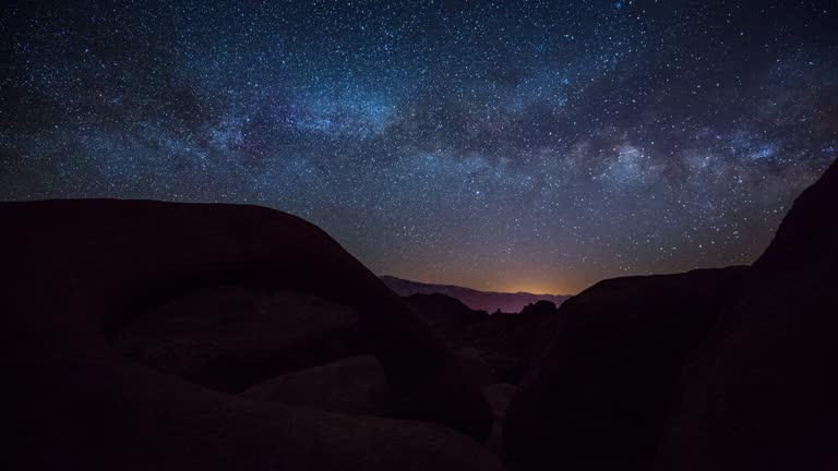 Night sky with Milky way over Mobius Arch in the Alabama Hills