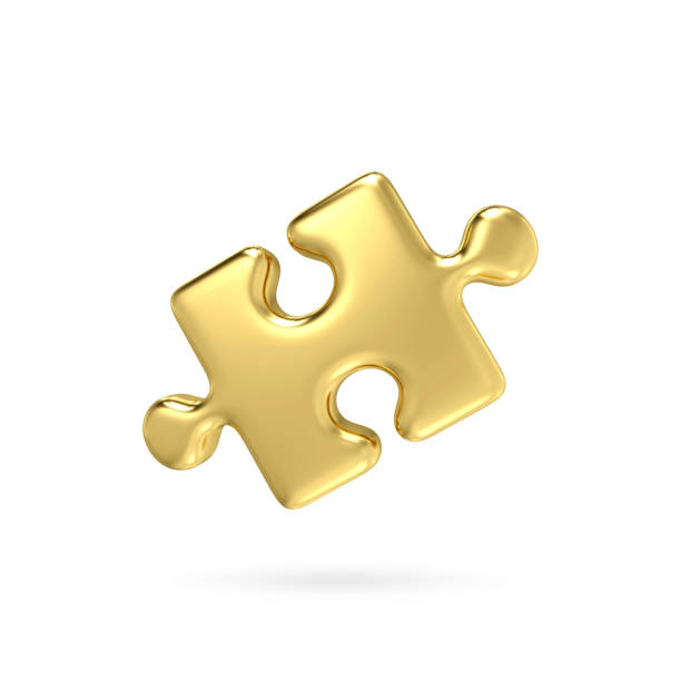 icône de puzzle en métal d’or 3d à la mode. symbole de page d’icône de puzzle pour votre logo d’icône de puzzle de conception de site web, application, interface utilisateur. rendu 3d - puzzle part of gold jigsaw piece photos et images de collection