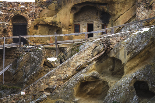 Monks' cells cut into the rock at David Gareja Monastery, near the border with Azerbaijan, Georgia.