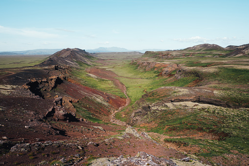 Dramatic and colourful volcanic landscape in Iceland (Dyradalur).