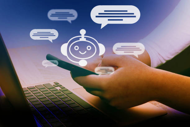 istock Chat bot service and future marketing concept Customer using online service with chat bot, virtual assistant. 1465610155