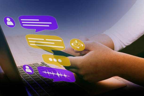 istock Chat bot service and future marketing concept Customer using online service with chat bot, virtual assistant. 1465610174