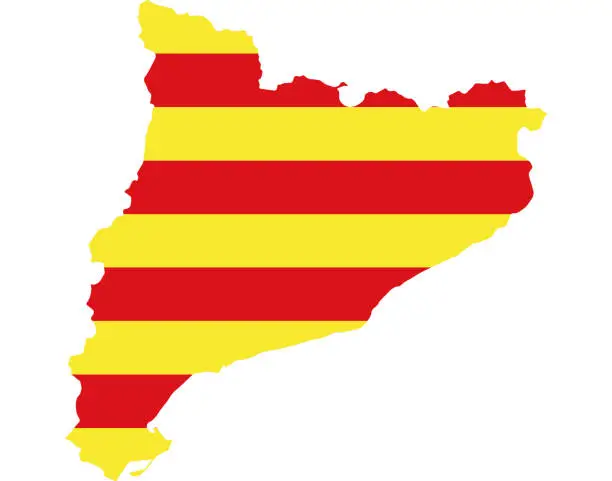 Vector illustration of Catalonia flag on map on transparent  background