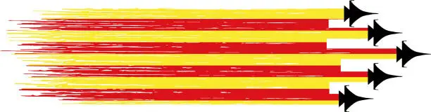 Vector illustration of Catalonia flag with military fighter jets isolated background