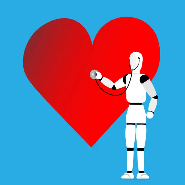 Vector illustration of AI checking heart