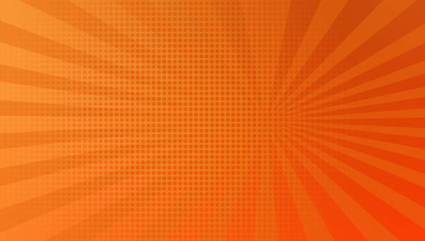 bright orange and red sunburst rays background with half tone dots. comic or cartoon concept background with blank space for design. orange background with radial lines in pop art style.