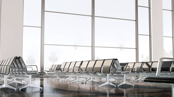 istock Airport or terminal lounge interior mockup, side view 1465623465