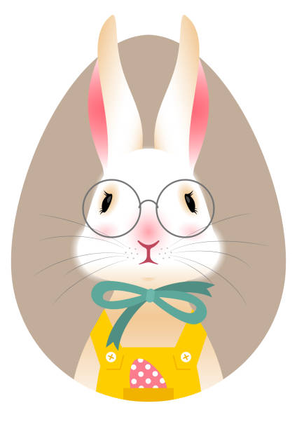 ilustrações de stock, clip art, desenhos animados e ícones de easter bunny postcard - white background yellow close up front view