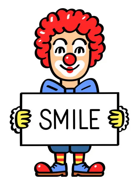 Vector illustration of Clown holding a placard with text 