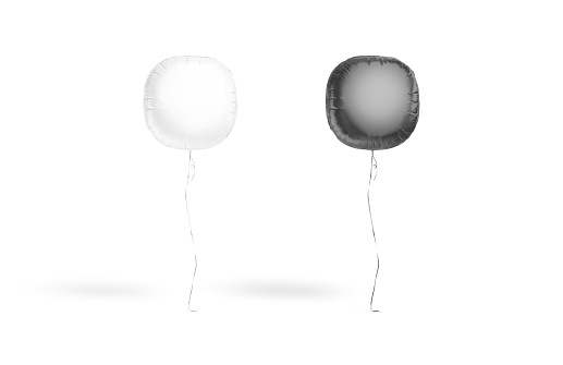 Blank black and white balloon square corners mockup, front view, 3d rendering. Empty inflatable rounded helium baloon mock up, isolated. Clear decor present bubble for anniversary template.