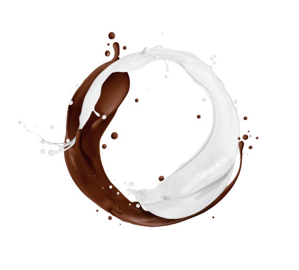 istock Chocolate and milk splashes arranged in a circle on a white background 1465627955